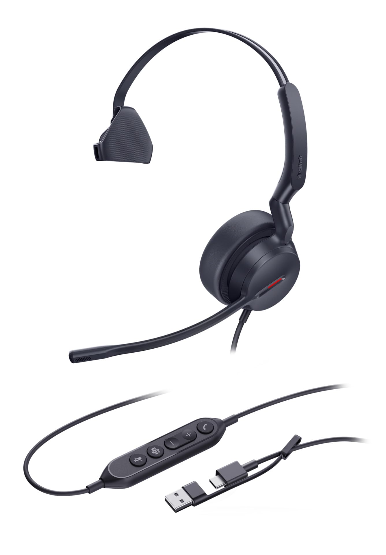 Yealink UH44 - Auriculares de Diadema con cancelación de Ruido AI, Altavoz HD de 35 mm, Auriculares giratorios, Almohadillas de Espuma viscoelástica, Controlador en línea, Compatible con Equipos y