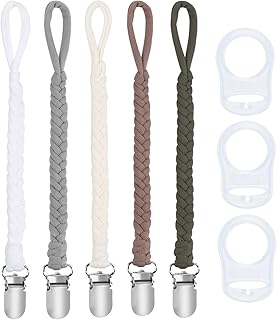 Attache Sucette Bébé, Lot de 5 attaches-tétines avec sangles en coton et 3 adaptateurs pour sucettes, Pour Bébés Garçons et Filles
