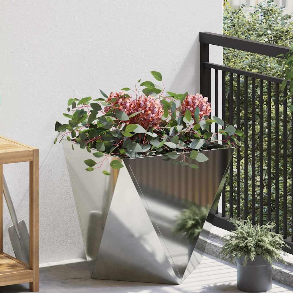 Donica Ogrodowa Stal Galwanizowana 50x50x50 cm Srebrna Prostokątna Skrzynka na Rośliny, Wytrzymała na Warunki Atmosferyczne, Nowoczesny Design na Taras i Ogród