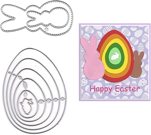 ALIBBON 3 troqueles de conejo de Pascua para hacer tarjetas troqueles de corte de huevos de conejo moldes de plantillas de metal troqueles de