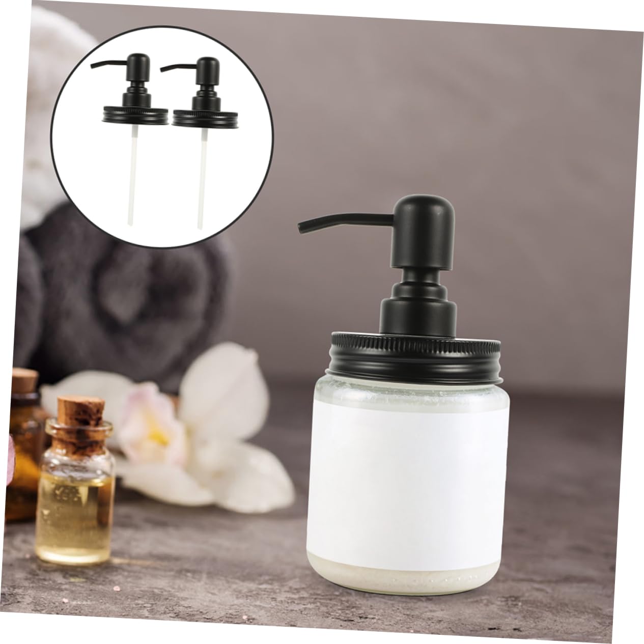 Cabilock 4 Tapas Dispensadoras de Bomba para Frascos Mason, Acero Inoxidable, para Jabón Líquido y Loción, Control de Dosis, Estilo Rústico, Adecuado para Baño y Cocina