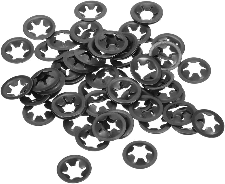 uxcell M5 Washer 4.5mm I.D. 14mm O.D. Internal Tooth Lock Washers Push-On Locking Speed Clip 65Mn Black Oxide Finish 60pcs