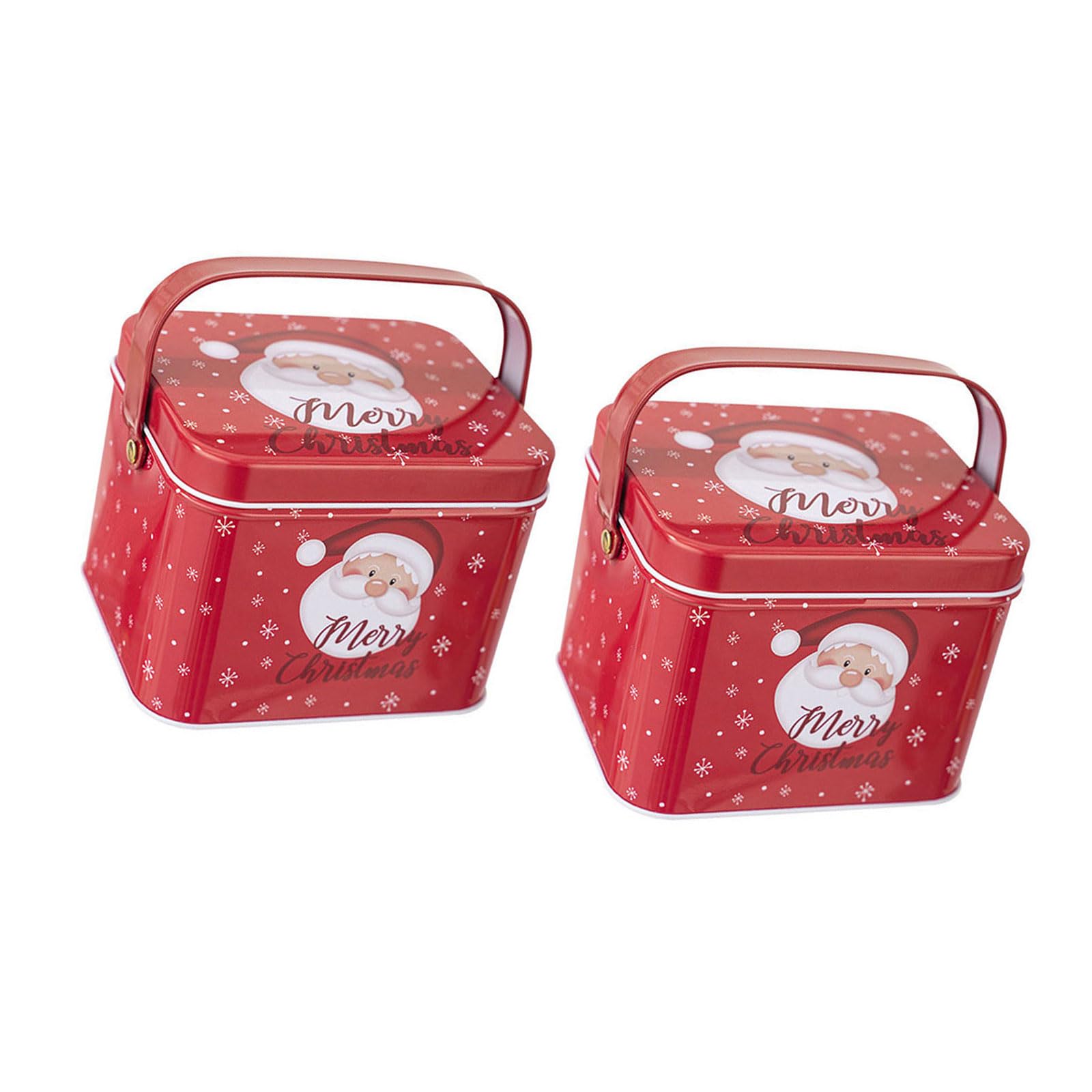 Kalttoy Type A 2Pcs Christmas Treat Container With Carry Handle Handheld Tinplate Sweets Tins Practical Candies Storage Organizers Decorative Tin Box