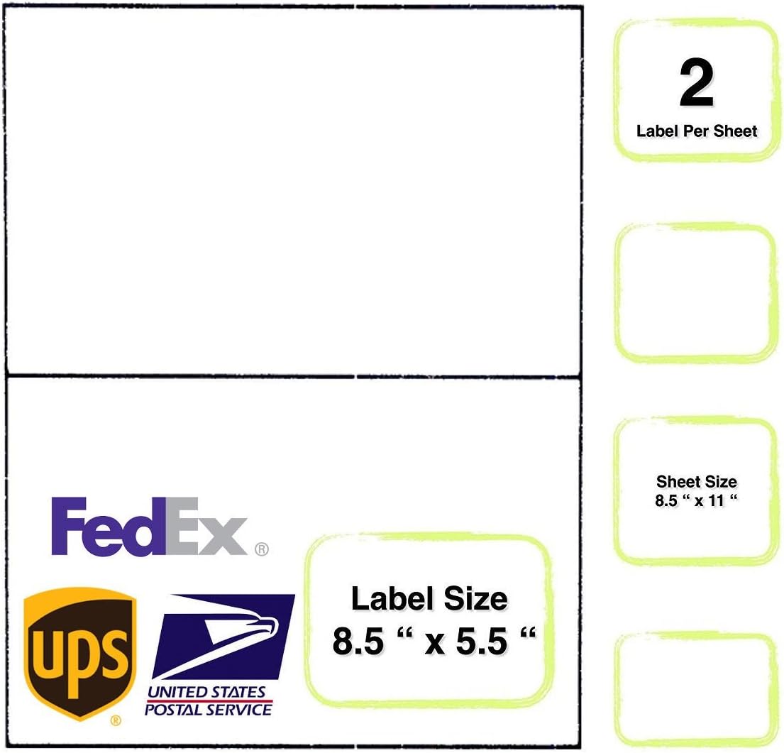 Half Sheet Shipping Labels 5-1/2" X 8-1/2" (8.5" X 5.5") Address Blank Labels Laser/Ink Jet (2 Labels Per Sheet) (2000 Labels)