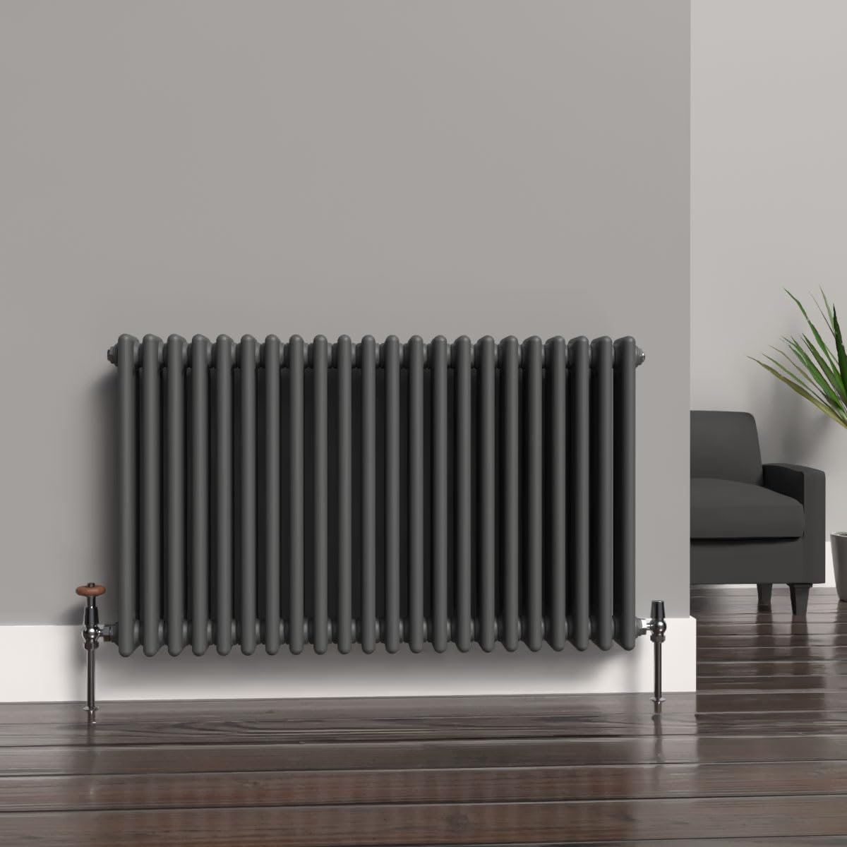 Lux Heat Anthracite Grey Horizontal 3 Column Traditional Radiator 600mm (H) x 1010mm (W)
