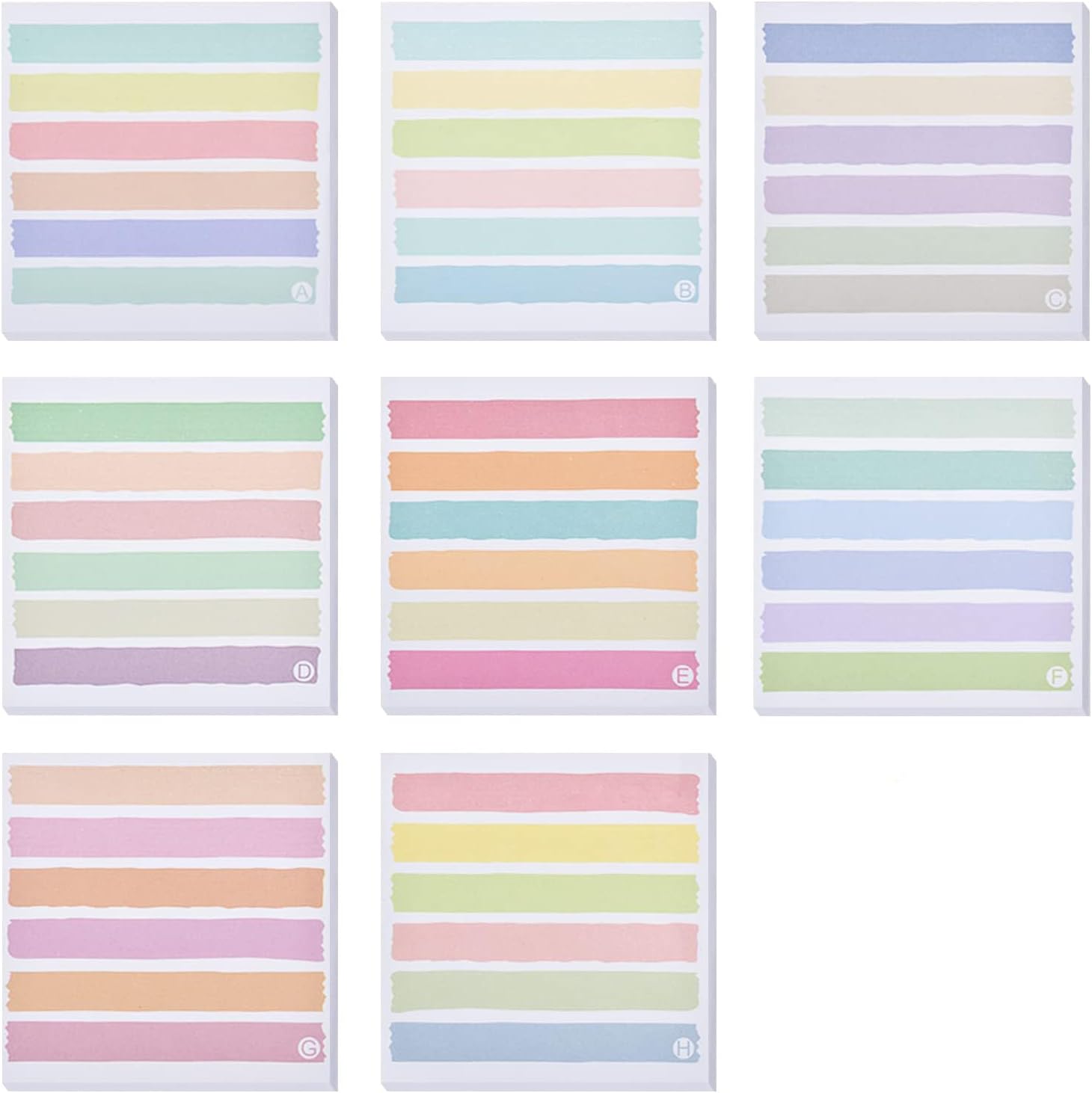 TERRIFI 8 Pack Lined Sticky Notes, Colorful Stripe Sticky Notes Clear Pad, Super Sticking Power Memo Pads, Suitable for Study Notes Works School and Office Supplies (50 Sheets,3x3 in)