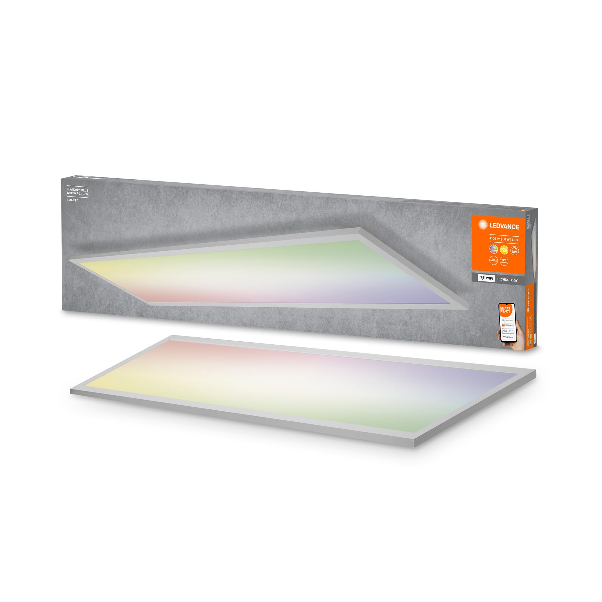 LEDVANCE Smart LEDPanel Luminaire with WiFi Technology for Inside, Tunable White (3000-6500K), RGB Colors Changeable, 120 mm X 300 mm, Compatible with Google and Alexa, SMART+ ORBISPLUS Multicolor