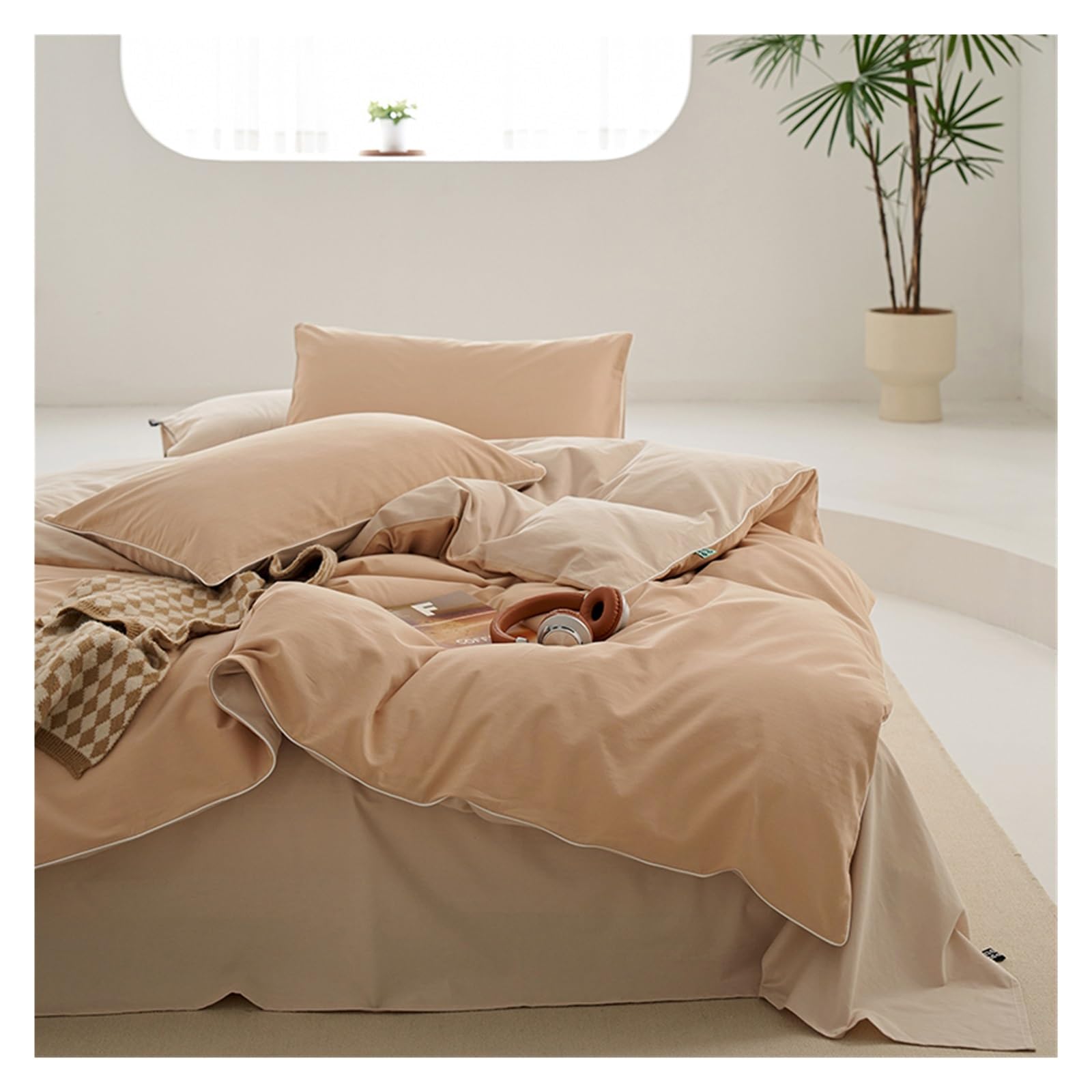 Housse de couette respirante en coton lavé avec 2 taies d'oreiller douces