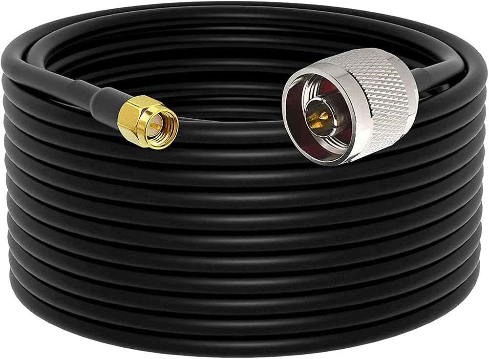 onelinkmore 15-Meter(49.2 Ft) Low Loss RG58 N Male to SMA Male Antenna RF Coaxial Cable Connector and Two-Way Radio Applications Pure Copper 50 ohm Cable