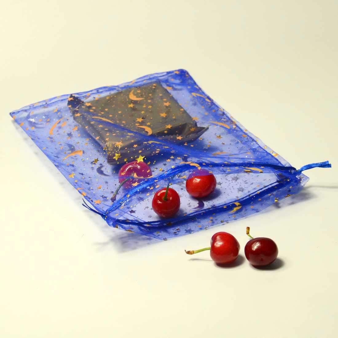 100 Bolsas de Organza con cordón para Regalo de Boda con diseño de Estrellas y Luna
