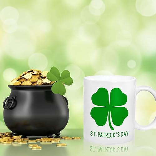 Miniatura 5 de Whaline Juego de 2 tazas para el día de San Patricio 11 onzas taza de café de trébol verde tazas de cerámica a juego tazas de fiesta irlandesas para