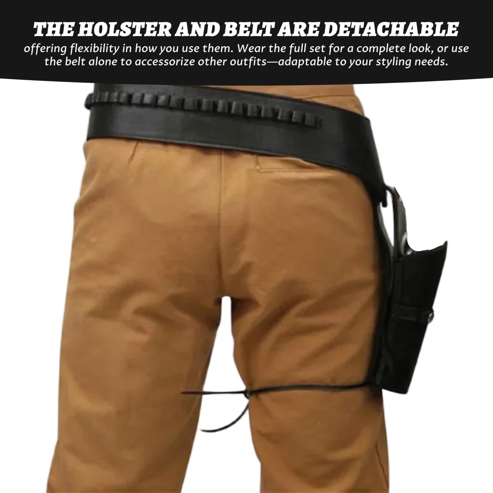Cowboy-Holster, Leder-Cowboy-Waffengürtel, Verstellbarer Western-Waffengürtel für Cosplay, Maskerade, Party, Schwarz – Western