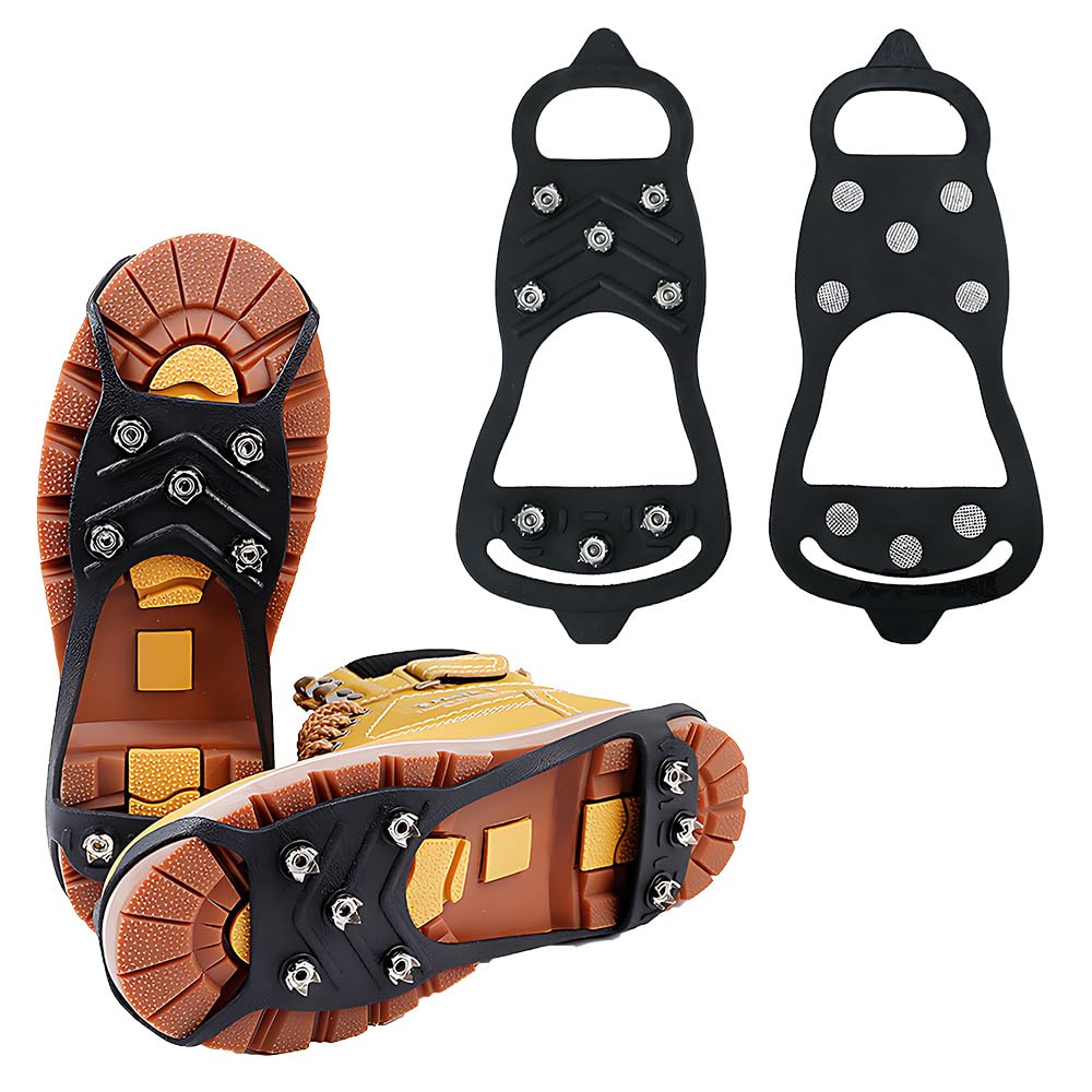 TONGIHS 4 Pcs Ice Cleats,for Climbing,Hiking,Jogging,Fishing,Walking,Black