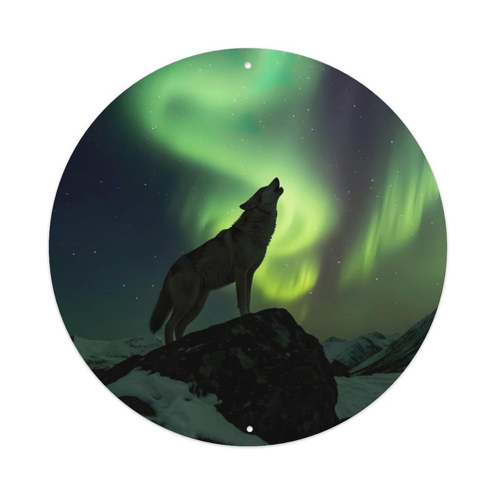 Cwbufd Vintage Style Animal Wolf Howling At Aurora Borealis Northern Lights Wilderness Vintage Metal Tin Sign Plaque Wall Decor For Cafe, Club Bar, Office, Garden Metal Poster 8X8inch