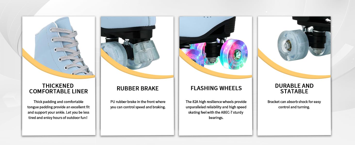 Silvertree Patins à roulettes pour femme en cuir synthétique, patins à quatre roues, patins à roulettes brillants avec sac de transport pour fille (pointure femme et homme 38)