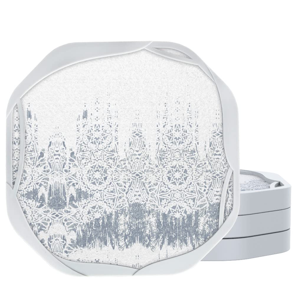 UMIRRO Bluish Grey Cup Coasters for Drinks Absorbent, Modern Rustic Cup Mats for Coffee Table, Non-Slip, Unbreakable, Easy to Clean, Urban Boho Look, Ikat Effect Abstract Texture, 4", Set of 4