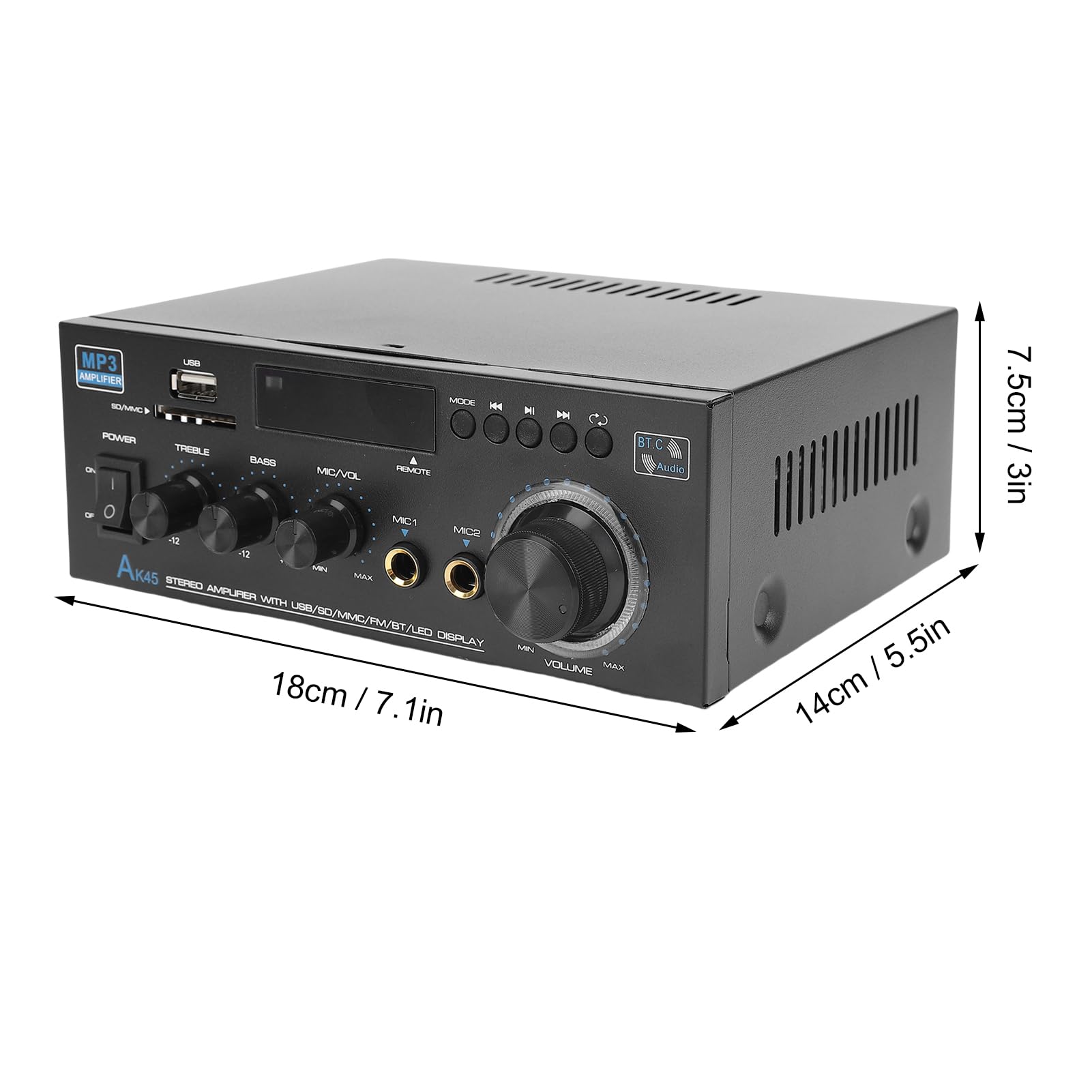 SEAFRONT Amplificatore Stereo a 2, Ingresso Microfono, for Home Theater | Chassis in Lega di Alluminio, 50W RMS per Canale, USB/SD, Bluetooth, AUX