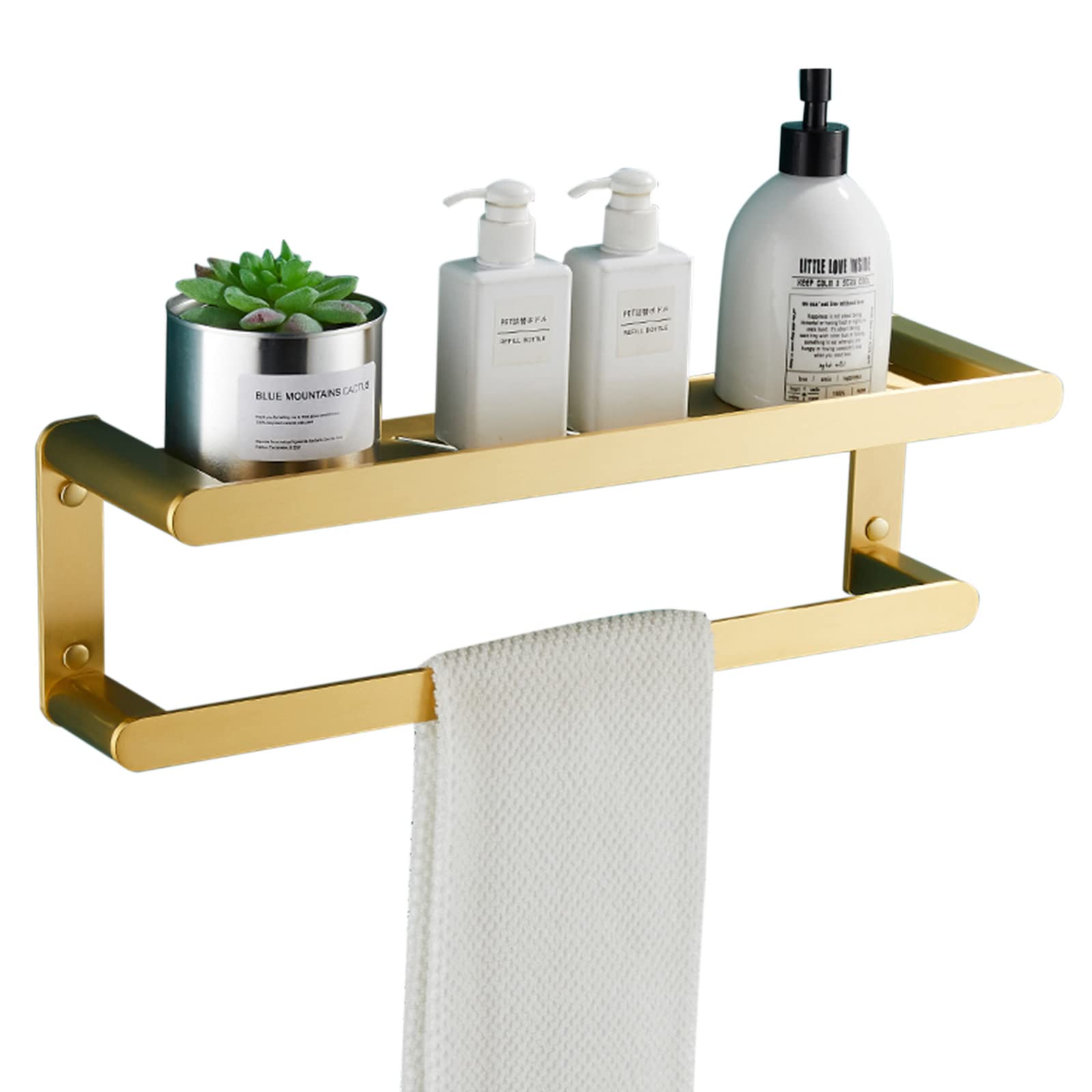 ZTIMEEBL Shower Caddy with Hook Basket No Drilling Bathroom Shelf Wall Mounted Adhesive Space Aluminum for Toilet Gold