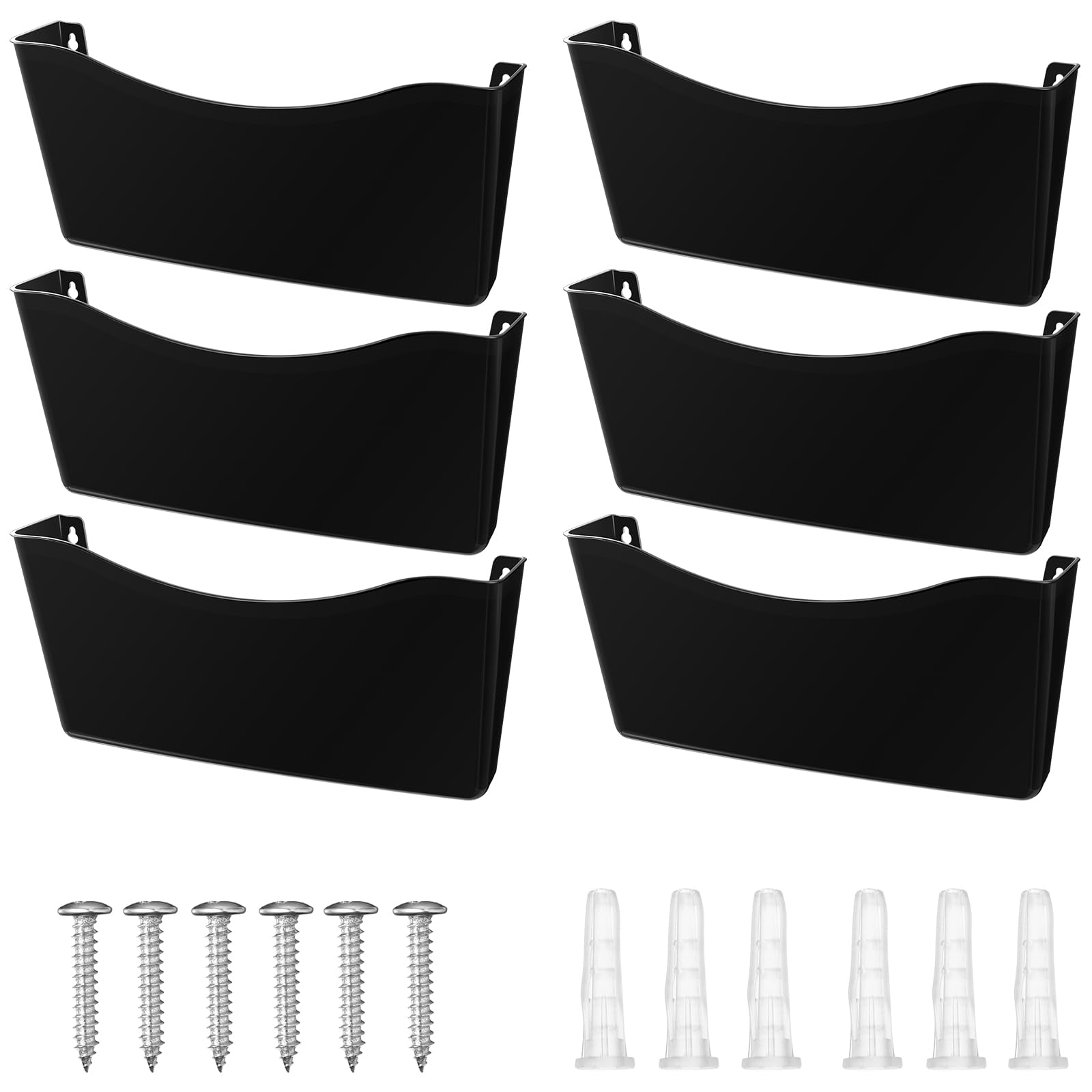 Colarr 6 Pcs Expandable Pocket Wall File Set Plastic Wall Mountable Space Saving Files Office Wall Organizer Wall Mount File Holder Wall Hanging File Organizer for Mail Magazine Letter (Black)