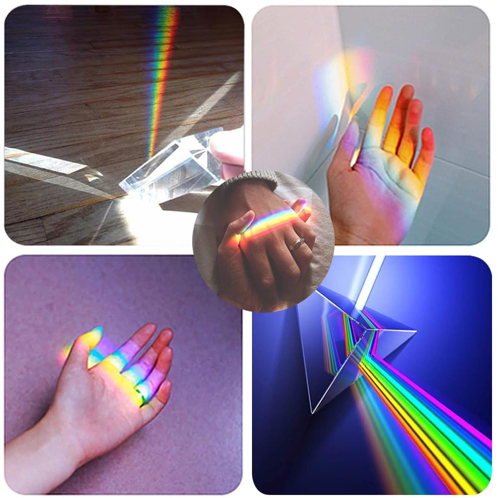 Jiahuade Prisma Ottico Cristallo K9,Prisma Triangolare in Cristallo,Vetro Ottico,Prisma K9, Fotografia,Arcobaleno Spettro esperimenti (4 Pezzi)
