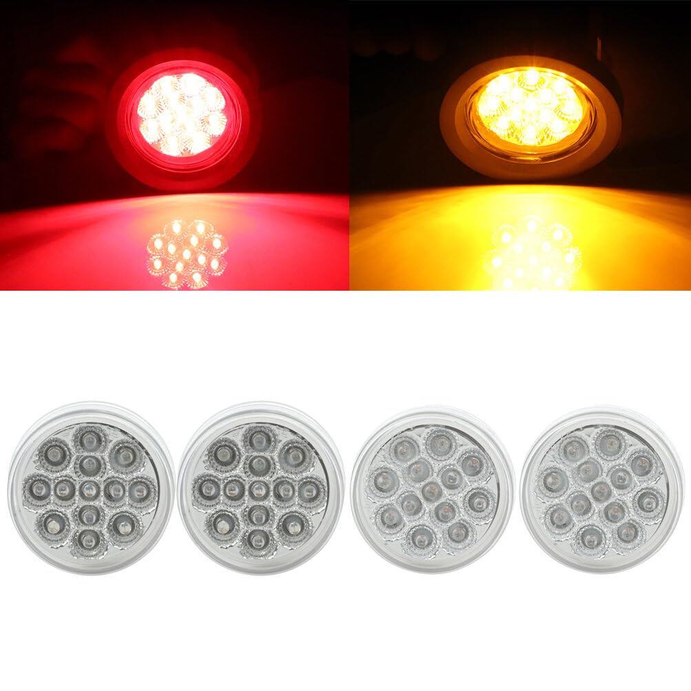 LBRST 4x 4 Round LED Trailer Tail Lights 13 Diodes Amber/Red LED Reverse Back up Trailer Light for RV Trucks Waterproof Sealed Round Reverse Flush Mount for Truck Trailer Boat