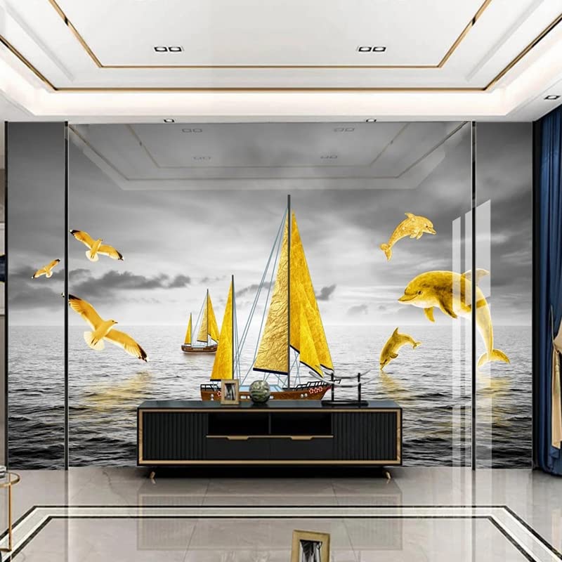 Papier peint 3D mural dauphin océan en non-tissé résistant pour décoration de fond TV 250x175