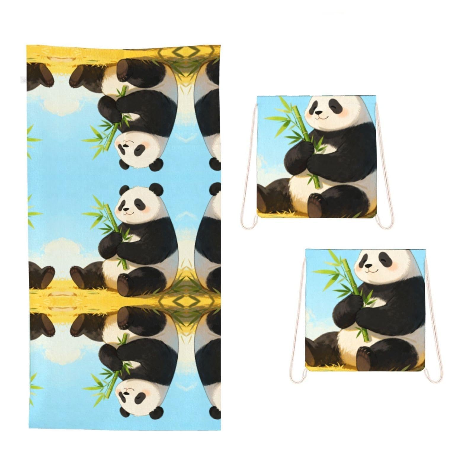 CNTDBU Panda eating 2 in 1 Packable Towel Bag-Large Beach Towel with Stuff Sack, Super Absorbent Microfiber Travel Towel for Pool
