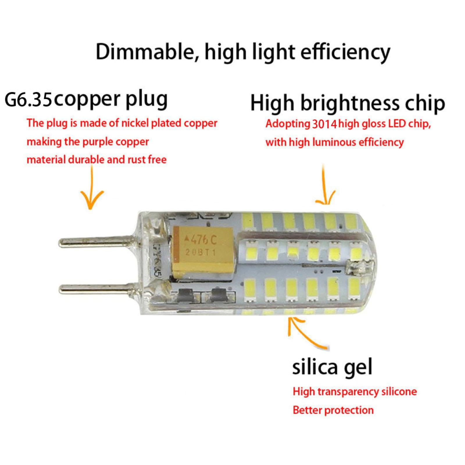 Ampoule LED 3W GY6.35 AC/DC 12-24V 3W équivalent ampoule halogène 30W G6.35/GY6.35 ampoule type JC à deux broches blanc chaud 10PC blanc froid