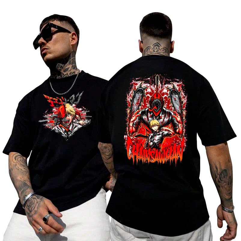 MIGLOCUST Anime Tshirt for Men - Chainsaw Man Demon Oversized Drop Shoulder Graphic Printed T-Shirt Anime t Shirt for Boys