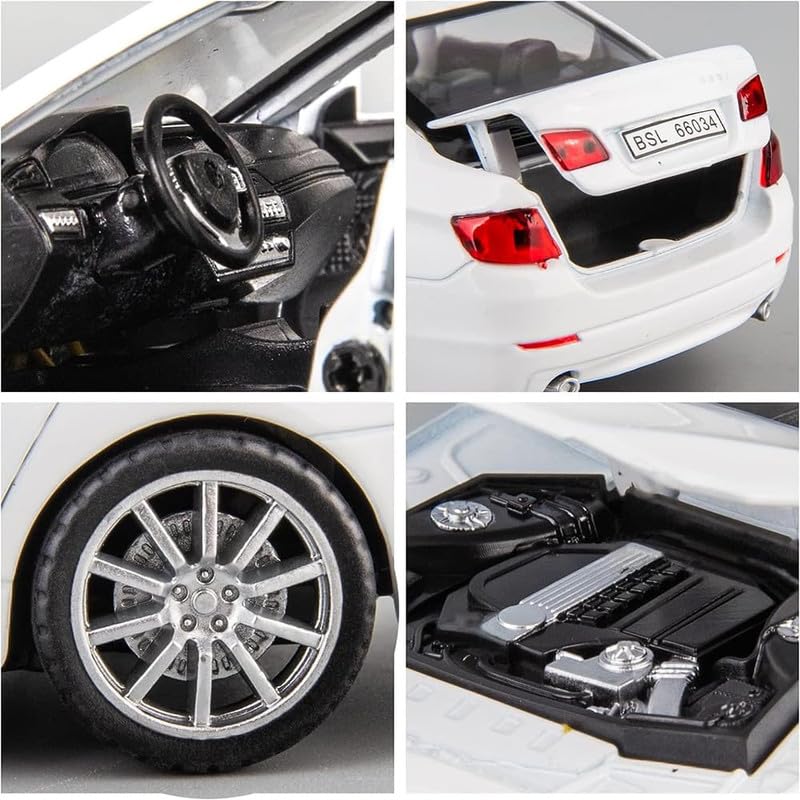 Image of Kids Model 1:32 BM 535I Die Cast Metal Car Pull Back Action Opening Doors with Realistic Engine Sound Lights Toy Car Gift for Boys - White