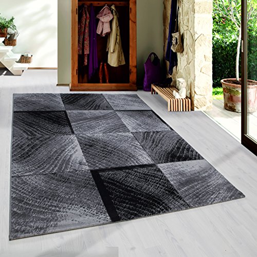SIMPEX Tapis Modern Design Trendy Karts Motif Courts Fleuri Mings Noir Gris, Taille:160x230 cm