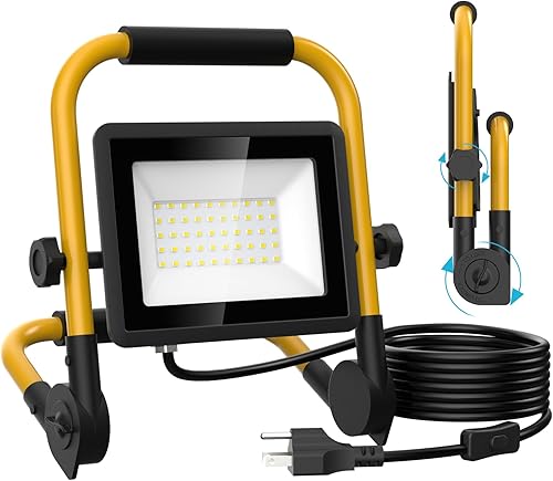 Olafus Luz de trabajo LED de 100 W, plegable, portátil, 16.4 pies, cable de interruptor de 16.4 ft con enchufe de luz de 10000 lm, impermeable IP65,