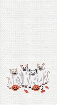 Ghost Costume Cats Halloween 100% Cotton Waffle Weave Kitchen Dishtowel
