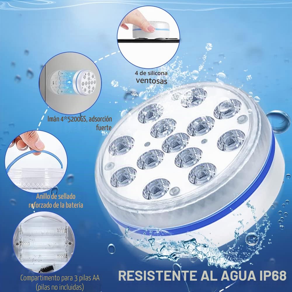 Luz subacuática, 4 unidades LED para piscina, luces magnéticas subacuáticas, IP68, resistente al agua, iluminación para estanque, bañera, fuente, acuario, decoración interior