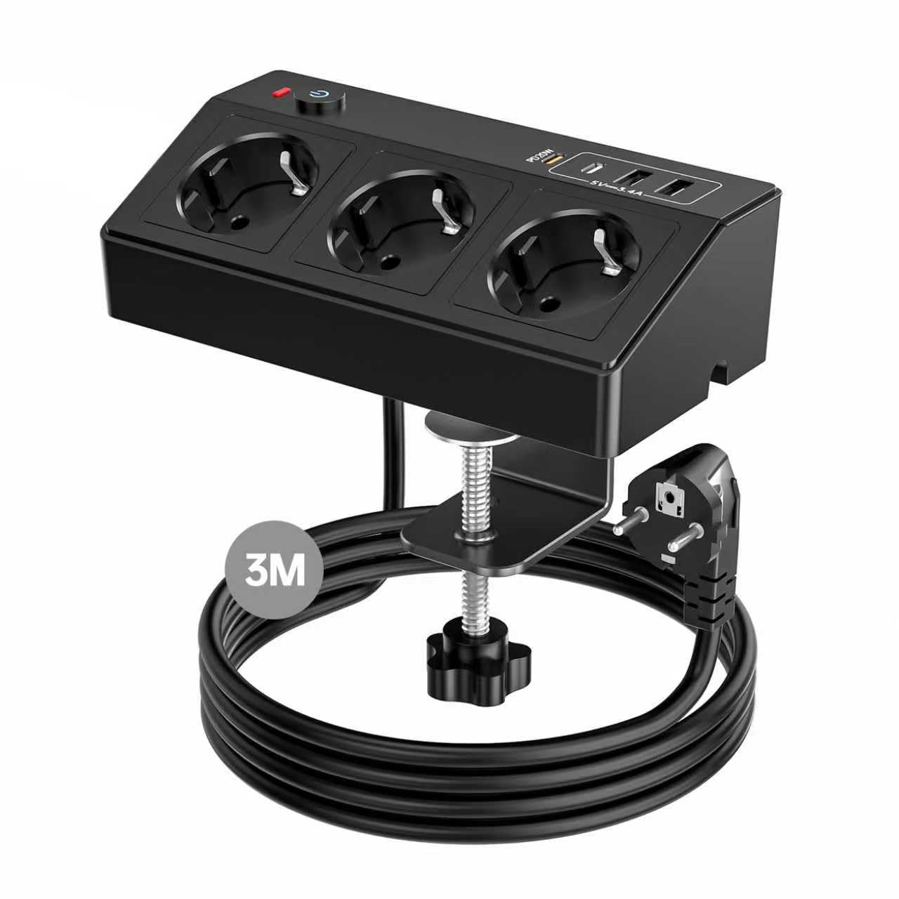Listwa zasilająca na biurko z USB C PD 20W, 4000W/16A, STGAROT 3-krotna listwa zasilająca z 4 gniazdami USB z przełącznikiem, kabel 3M, ochrona przed przepięciem, listwa zasilająca do domu i biura