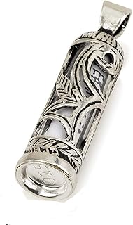 Sterling Silver 925 New Pendant Of Shma Israel Prayer WHEAT Design Mezuzah & Scroll + Silver Chain