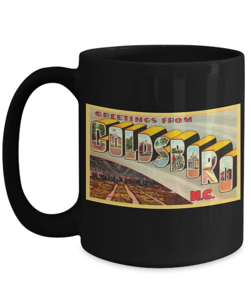 Greetings from Goldsboro North Carolina, Vintage Large Letter Postcard Design: Ceramic Coffee Mug