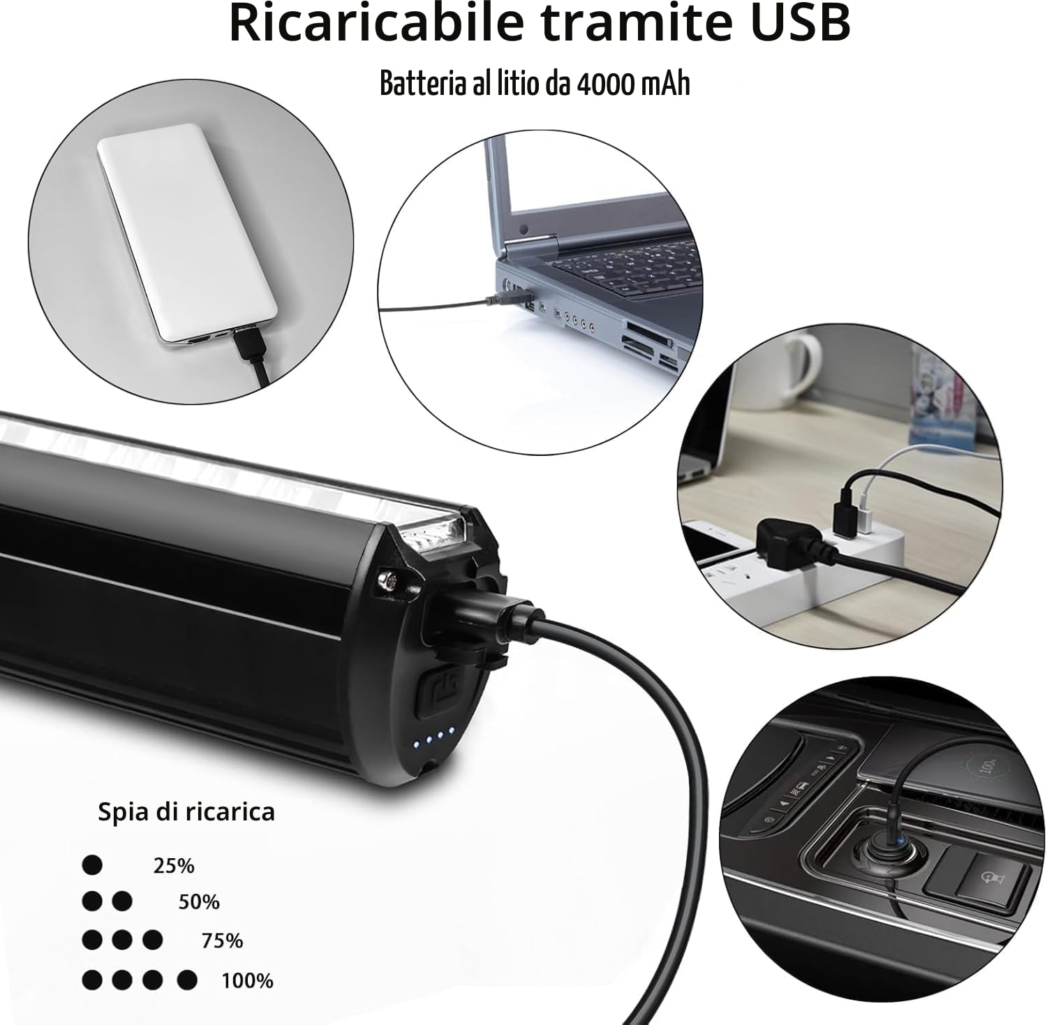 Luci Bicicletta Led, 4000mAh Ricaricabile USB & Impermeabili IPX5 Luci Bici, 1800 lumen 5 Modalità Luce Bicicletta Anteriore,Accessori Bici