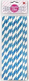 Make+ Canudo Biodegradável, Listrado Branco e Azul, Blister com 12 Unidades
