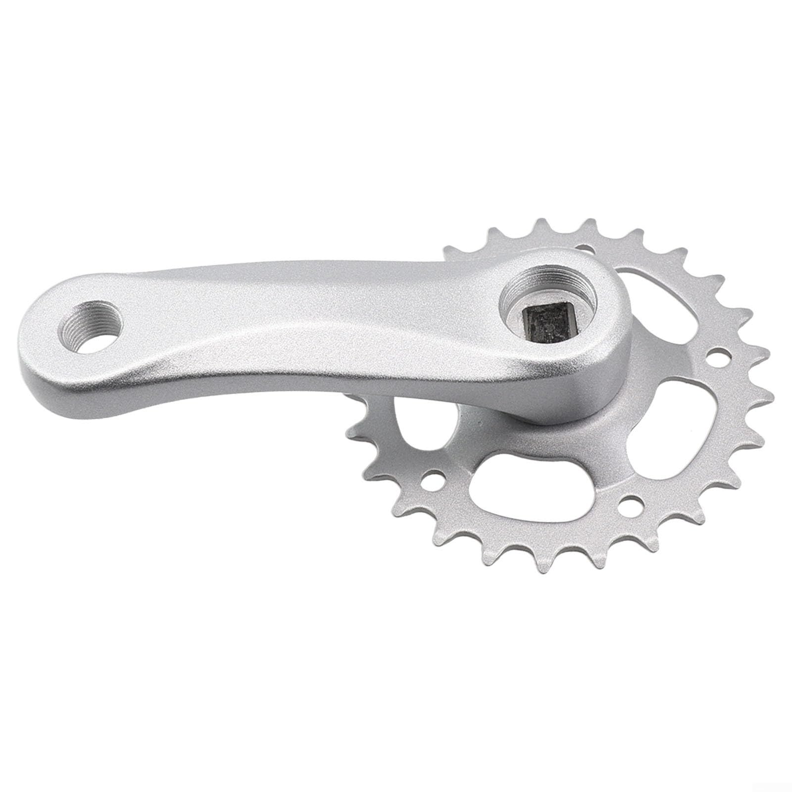 FACULX Children Bike Crankset, Single Speed Aluminum Alloy Crank Set with SQUAREs Hole, 25T/28T Teeth Options, 102mm/114mm Spindle Length, Lightweight Silver(28T 114mm matte)