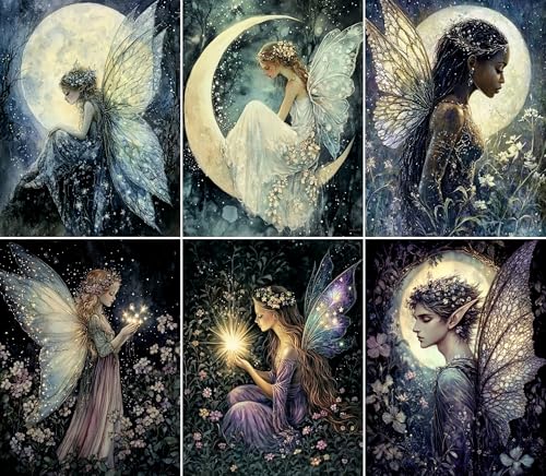 Moon Fairies - Papel de arroz, 20 x 26,5 cm (6 hojas) - 6 papeles de belleza para decoupage para collage, medios mixtos, fabricación de tarjetas y manualidades, decoupage CRAFT KREATIVELY