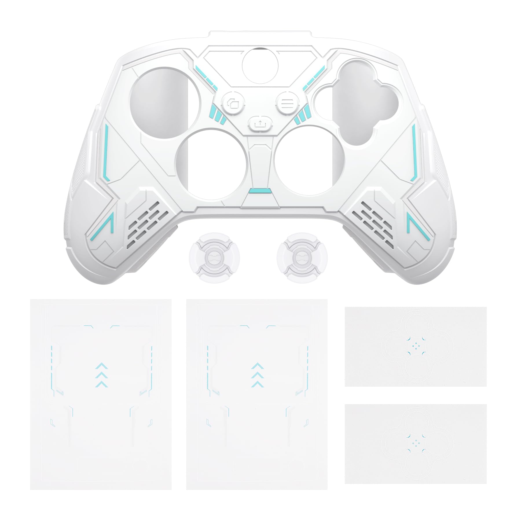PlayVital Funda de Silicona para Xbox Series X/S Mando, Carcasa Protectora Antideslizante con Thumb Grips y Sticker para Xbox Core Mando - Stellar Mecha (Blanco & Gris Escarcha)