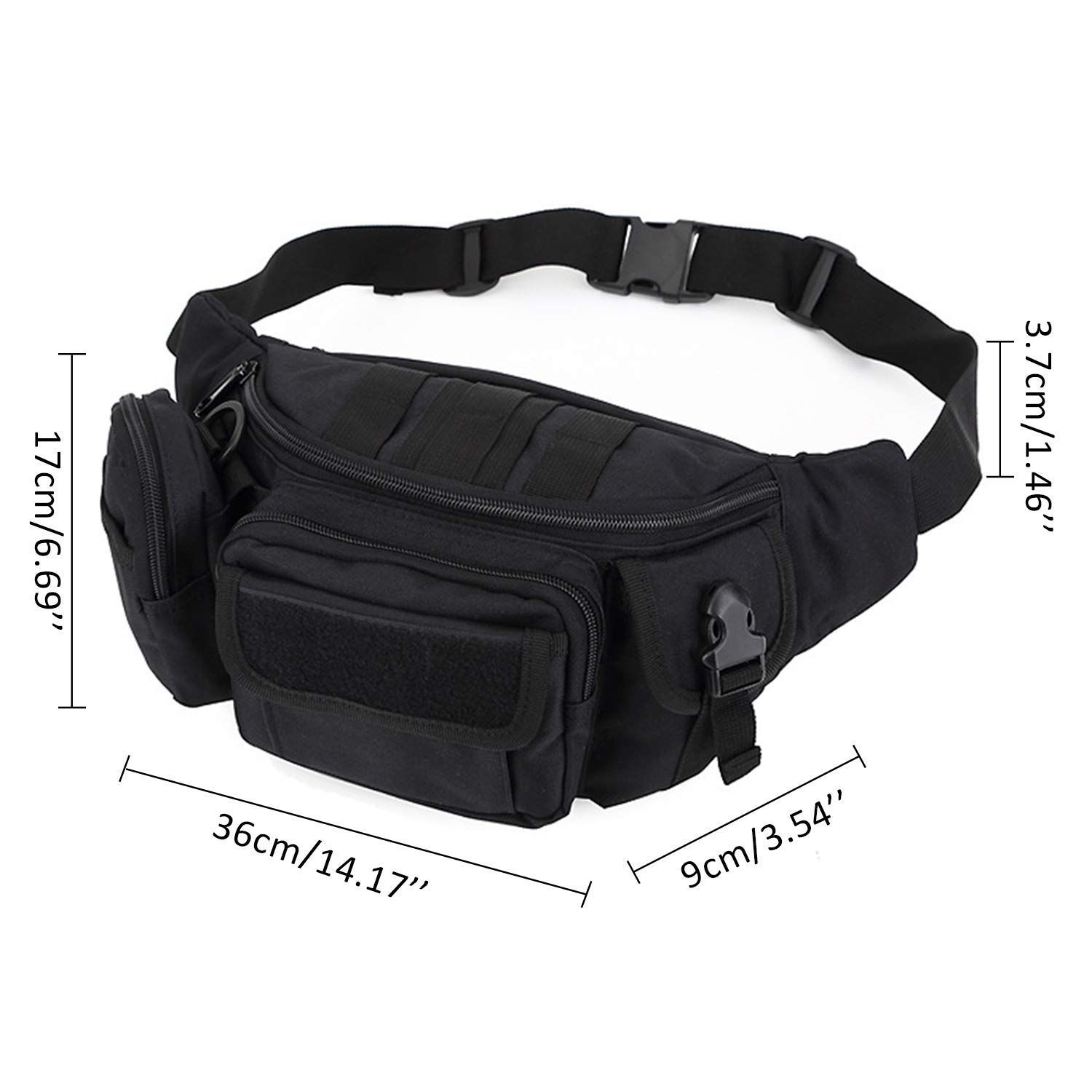 Sac de Taille Tactical Fanny Packs 9 Poches zippées Ceinture réglable Sport Bum Bag Femmes et Hommes pour la randonnée, Le vélo, la pêche, la Chasse