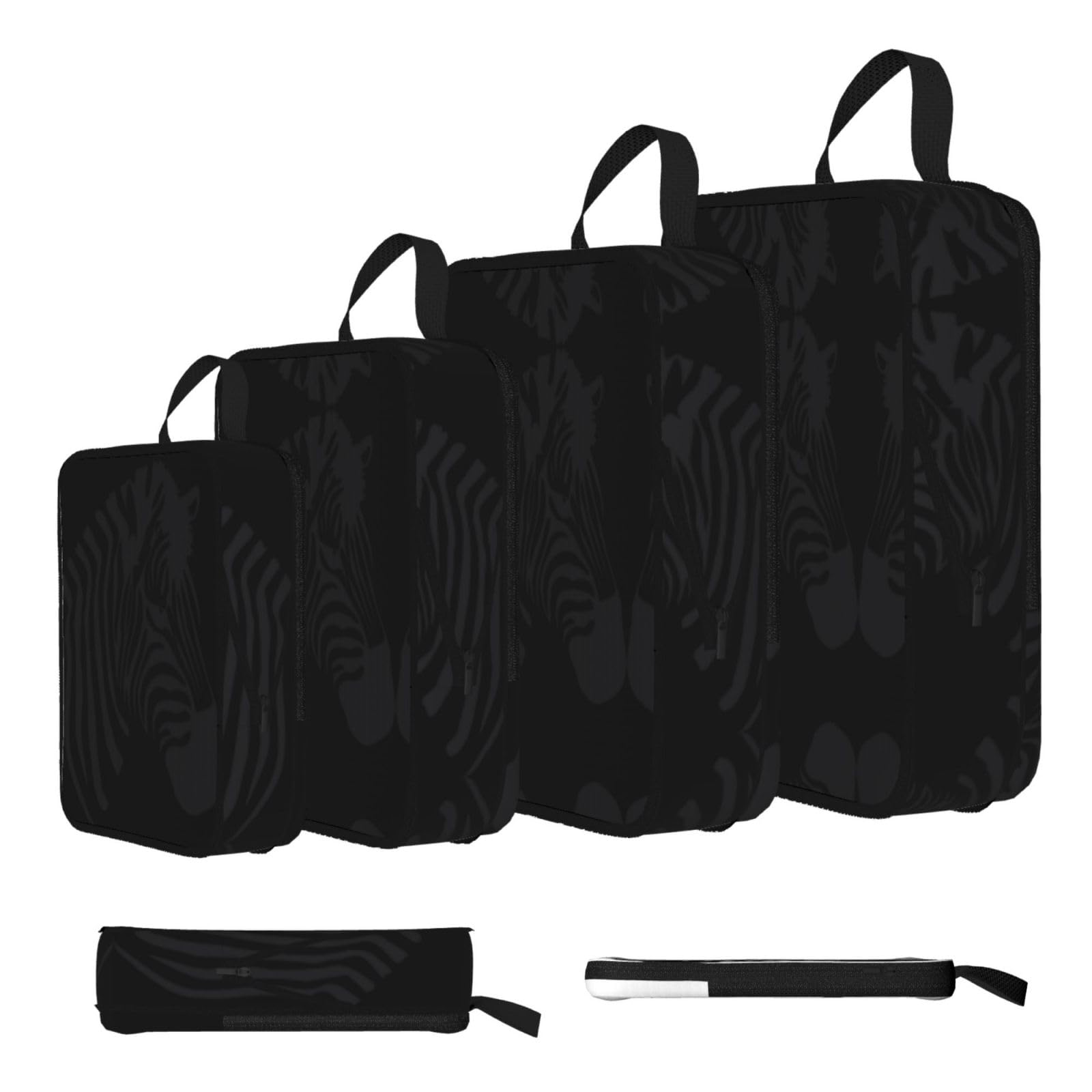 Zebra Print Compression Packing Cubes 4-Piece Set With Multi- Compartment Travel Bag, Waterproof Suitcase Organiser Bags