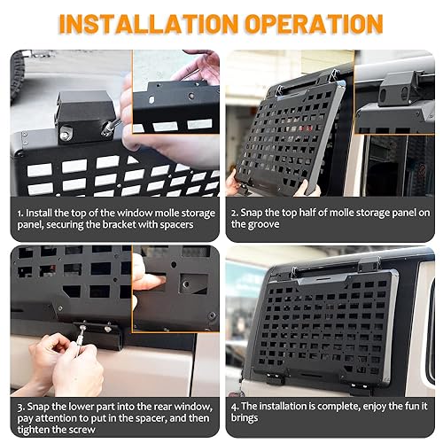 Miniatura 8 de FURYENGRAVER Kit de flanco de panel Molle de almacenamiento de ventana trasera, decoración protectora de ventana trasera para Jeep Wrangler