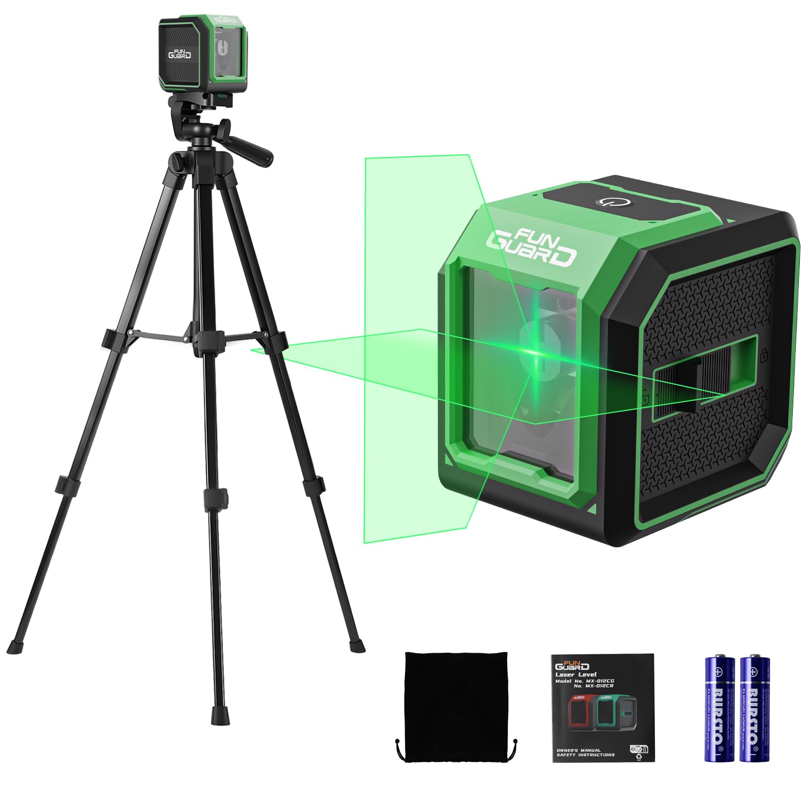 Funguard Green Laser Level with Adjustable Tripod Self-Leveling& Manual Mode Horizontal and Vertical Lazer Level, 2xAA Batteries for Construction Home Decoration DIY etc.