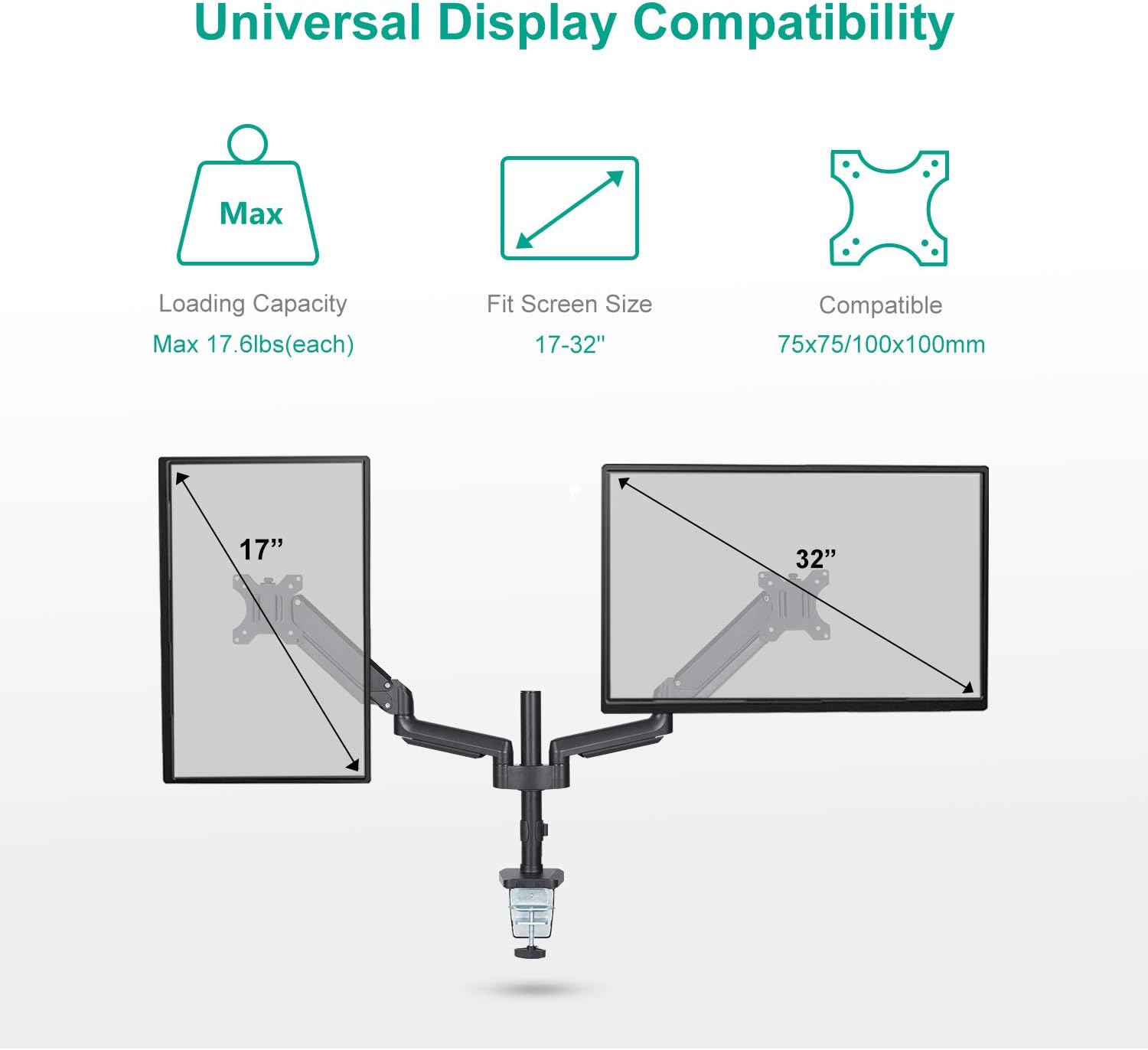 60% оƒƒ Dіѕсоunt EleTab Dual Monitor Desk Mount Stand - Premium Aluminum Articulating Full Motion Computer VESA Monitor Arm, Extra Height Adjustable with Extension Pole | Heavy Duty Holds Screens Up to 17.6 lbs Each