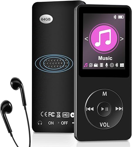SKYBESS Reproductor MP3 de 64 GB con Bluetooth, reproductores de música MP3 de alta fidelidad portátiles sin pérdidas con altavoz HD, reproductor