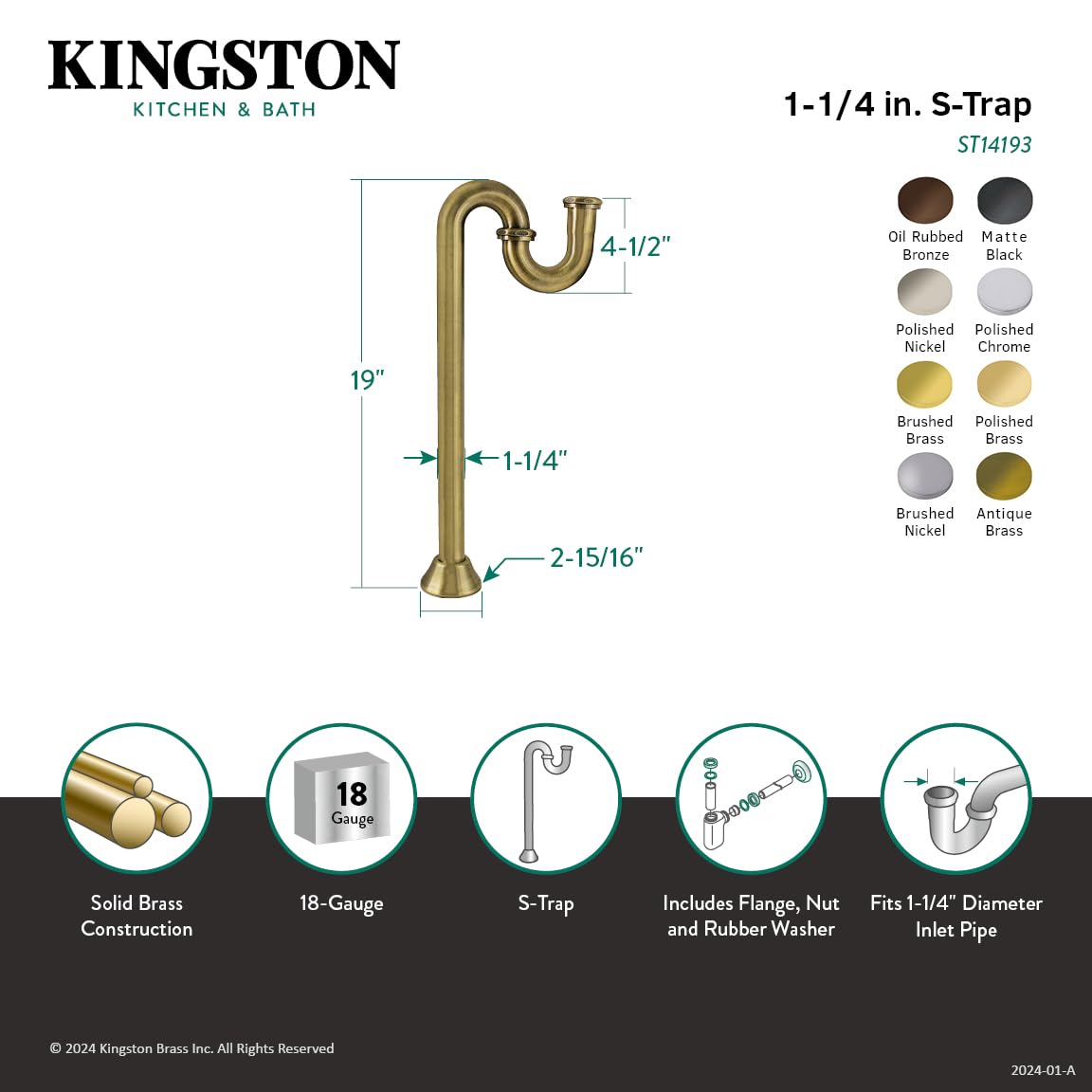 Amazon.co.jp: Kingston Brass ST14191 ヴィンテージ 1-1/4インチ 真鍮