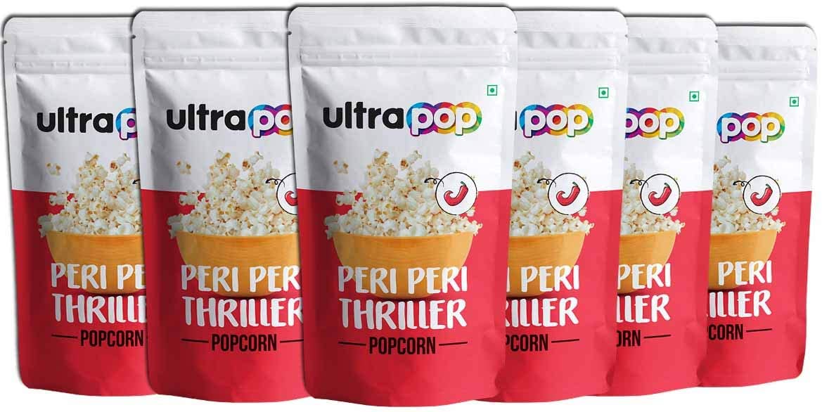 ULTRA POP Peri Peri Thriller Flavoured Popcorn | New & Trendy Flavours | Peri Peri (Red Chilli Pepper) Ready To Eat Popped Popcorn | Healthy & Premium Snack | Pack of 6